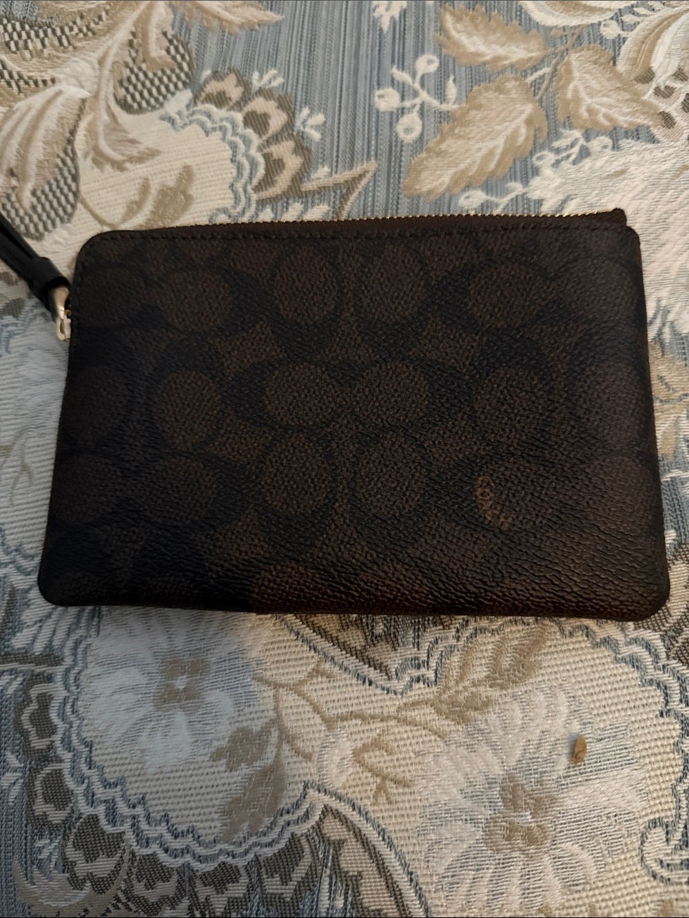 #790 NWT Coach Corner Zip Wristlet Signature Canvas Walnut Black CW854 - Picture 2 of 3
